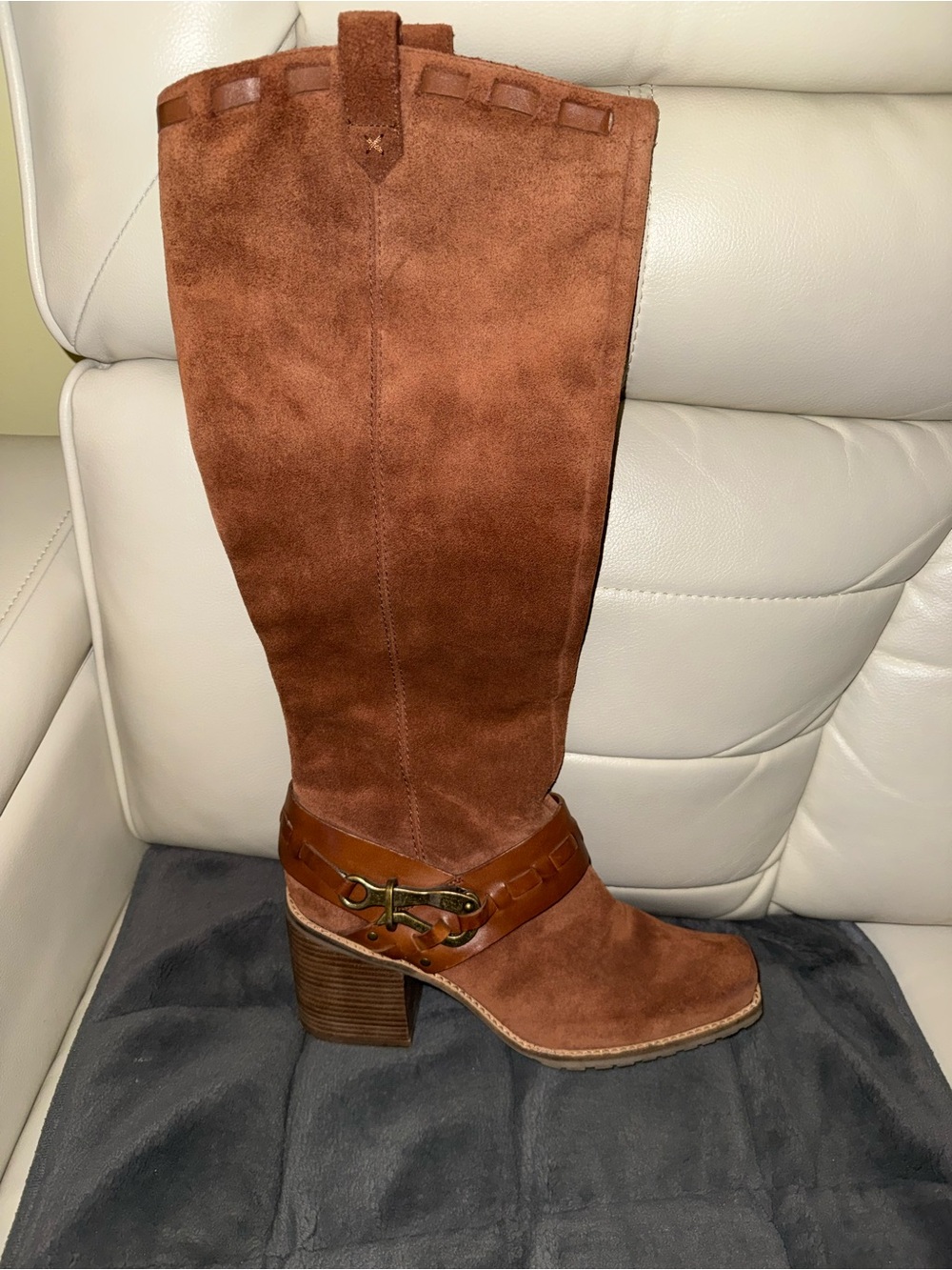 Jessica Simpson Tall Brown Suede Heeled Boot with Leather Strap